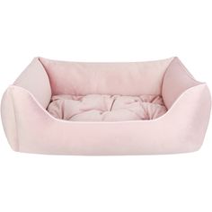 a pink dog bed with a white background