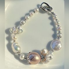 Handmade Freshwater Edison Baroque Pearl Bracelet Pink Metallic Sb1001ep Bottle Charms, Pink Metallic, Pink Bracelet, Metallic Colors, Baroque Pearls, Pearl Bracelet, Womens Jewelry Bracelets, Fresh Water, Charms