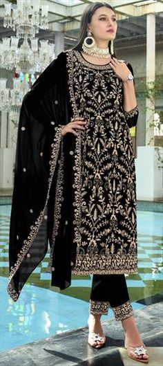 Black and Grey color Salwar Kameez in Faux Georgette fabric with Embroidered work Black Lehenga For Eid Formal Occasion, Black Unstitched Suit With Zari Work, Black Unstitched Suit With Zari Work For Formal Events, Black Formal Unstitched Suit With Zari Work, Unstitched Black Suit With Traditional Drape, Formal Black Unstitched Suit With Zari Work, Black Unstitched Suit With Pallu For Diwali, Black Self Design Lehenga For Eid, Black Self-design Lehenga For Eid