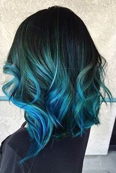 ombre hair - Google Search Geode Hair, Teal Ombre Hair, Colored Hair Tips, Hair Color Blue