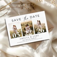 save the date card with three photos on it