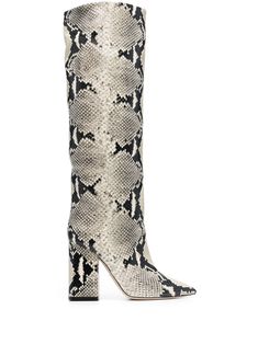 beige calf leather python print pointed toe high block heel knee-high branded insole Women's Knee High Boots, Womens High Boots, Boots Tall, Paris Texas, Crocodile Print, Python Print, Womens Knee High Boots, Women Boots, Designer Boots