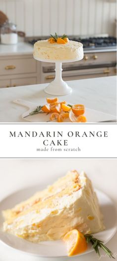 there is a cake with oranges on it and the words mandarin orange written in white