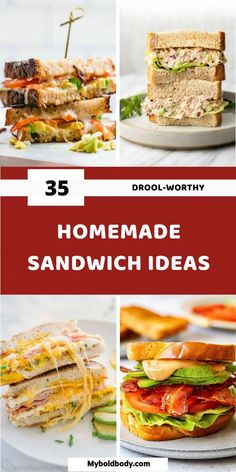 some sandwiches that are stacked on top of each other with the words homemade sandwich ideas above them