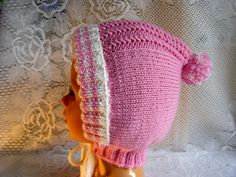 Baby girl bonnet, merino wool,9-18 months, hand knitted cap, pink ,white , gift for girl, winter spring cap, wool girl hat, gift for baby Cute White Knitted Bonnet, Knitted Beanie Bonnet As Gift, Pink Knitted Bonnet Cap, White Knitted Bonnet, Hand Knitted Beanie Bonnet As Gift, Pink Knitted Hat As Gift, Cute Pink Winter Bonnet, Hand Knitted White Hat Gift, White Hand Knitted Hat As Gift