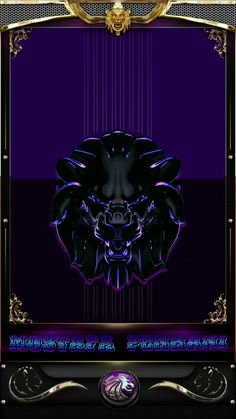 a purple and gold frame with an animal's head on it