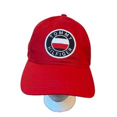 Tommy Hilfiger Red Hat Cap Classic Red Dad Hat With Curved Brim, Casual Red Visor Dad Hat, Casual Red Dad Hat, Casual Red Hat With Short Brim, Red Casual Dad Hat With Curved Brim, Casual Red Dad Hat With Curved Brim, Red Short Brim Baseball Cap, Adjustable Red Dad Hat, Trendy Red Dad Hat One Size