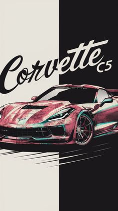 a pink sports car with the words corvette on it's side and an image of a