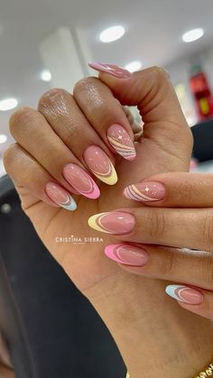 Almond Nails Flower Design, Gel Nails Diy, Girly Acrylic Nails