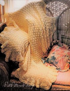 Offering a vintage digital PDF crochet pattern to make a beautiful Victorian styled afghan for baby! Reminiscent of the fanciful throws found in Victorian homes with it's lacy, royal texture. A pretty cotton sports weight yarn displays the texture of the front post cluster stitches.  Blanket is finished with light scalloped edging Done in 5 ply baby sports yarn and also requires size G hook. Approx finished size will be 36" x 34". INSTANT DOWNLOAD - Not a hard copy = means no shipping cost to you as well as immediate receival. The pattern will be available for you to download in PDF format directly after your payment is received. PDF file will be sent to the email you have on file on your Etsy account. Remember that these are vintage patterns. Recommended material brands may be hard to fin Yarn Display, Cluster Stitch, Baby Afghan Patterns, Prayer Blanket, Baby Afghan, Vintage Crochet Pattern, Nursery Blanket, Afghan Patterns, Victorian Lace