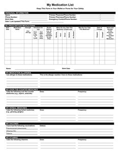 the medication list is shown in black and white, as well as an additional information sheet