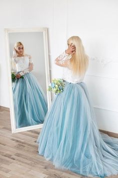 Blue bridal dress Blue wedding dress Ombre wedding skirt Blue ombre skirt Wedding tulle skirt Long tulle skirt with train Dusty blue skirtA beautiful ombre skirt  for a wedding ! The airy splendor of tulle in combination with a lace top creates a stylish bright image. A long train gives the woman a truly royal chic. A luxury model can be a central detail of an evening or wedding ensemble.In this skirt, we perfectly matched the colors of blue and turquoise!  In addition to the skirt, we recommend Bridal Skirts Rainbow, Dusty Blue Wedding Dress Tulle Skirts, Luxury Blue Evening Dress With Tulle Skirt, Blue Skirt Wedding Dress, Wedding Dress Ombre, Blue Bridal Dress, Wedding Tulle Skirt, Tulle Skirt Long, Blush Tulle Skirt