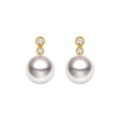 Material: 18K gold, Akoya pearl and diamond Akoya saltwater cultured pearl Size of pearl: around 8.0-8.5 mm each, 2pcs Weight of Diamonds: 4 diamonds approx. 0.082 carats Handpicked of every pearl, only top 1% of pearls are selected Handcrafted Sold as a pair Lifetime warranty Yellow Gold Diamond Earrings With Pearl Drop, Luxury Yellow Gold Pearl Earrings With Diamond Accents, Yellow Gold Round Diamond Earrings With Pearl Drop, Yellow Gold Diamond Pearl Earrings With High Luster, Luxury Akoya Pearl Drop Diamond Earrings, Diamond Pearl Earrings In Yellow Gold, Classic Pearl Earrings With Diamond Accents In Yellow Gold, Classic Yellow Gold Pearl Earrings With Diamond Accents, Formal Akoya Pearl Earrings With High Luster