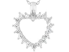 Bella Luce ® white diamond simulant 0.99ctw round, rhodium over sterling silver heart pendant with chain. Pendant measures approximately 0.75"L x 0.25"W and has a 2mm bail. Includes an 18" cable chain with a spring ring closure. The diamond equivalent weight is 0.51ctw. Diamond White Heart Necklace With Round Cut Cubic Zirconia, Diamond White Cubic Zirconia Heart Necklace, Anniversary Cubic Zirconia Heart Necklace With Round Cut, Anniversary Heart Necklace In Cubic Zirconia With Round Cut, Silver Cubic Zirconia Heart Necklace With Round Cut, Silver Round Cut Heart Necklace Fine Jewelry, White Sterling Silver Heart Necklace With Brilliant Cut, Cubic Zirconia Heart Necklace With Diamond Cut, Round Diamond Cut Cubic Zirconia Heart Necklace