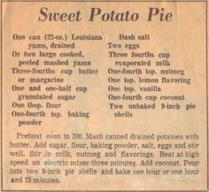 an old newspaper article about sweet potato pie