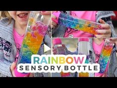 a collage of photos showing how to make rainbow water bottles