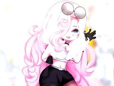 a cartoon girl with pink hair and sunglasses