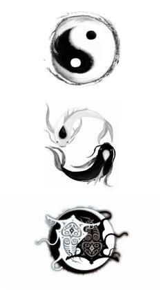 some black and white designs on a white background with yin - yang symbols in the middle