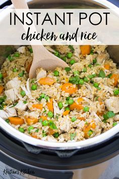 instant pot chicken and rice in an instant pot with a wooden spoon