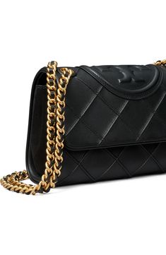 Tory Burch Soft Fleming Small Convertible Leather Shoulder Bag | Nordstrom Designer Quilted Leather Wallet On Chain, Luxury Black Quilted Wallet On Chain, Luxury Quilted Leather Wallet On Chain, Classic Quilted Evening Wallet On Chain, Classic Quilted Wallet On Chain For Evening, Elegant Quilted Wallet On Chain Crossbody, Tory Burch Soft Fleming, Signature Quilts, Logo Style