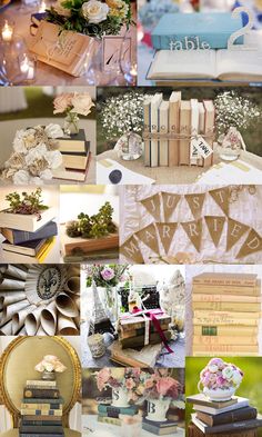 a collage of books, flowers and other items for a wedding or bridal party