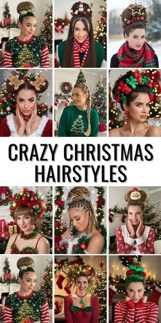 Christmas Fun Hairstyles, Christmas Hair Spirit Week, Who Inspired Hairdos Grinch, Ugly Sweater Hair Ideas, Christmas Hair Crazy, Christmas Crazy Hair Day Ideas, Funny Christmas Hairstyles, Crazy Holiday Hair Christmas, Christmas Hair For Short Hair