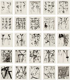 many different black and white drawings on paper