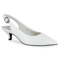 Perfect for any season, these Faye heels by Easy Street feature a modest kitten heel and lady-like silhouette. SHOE FEATURES Slingback strap Tapered heel Easy Flex outsole SHOE CONSTRUCTION Faux Leather upper Fabric lining Rubber outsole SHOE DETAILS Pointed toe Buckle closure Padded footbed 1.75-in. heel Size: 7 Wide. Color: White. Gender: female. Age Group: adult. Material: Synthetic. Giuseppe Zanotti Heels, Slingback Heels, Pointed Heels, Easy Street, Fashion Heels, Shoes Heels Pumps, Slingback Heel, Sole Shoes, Shoe Size Chart