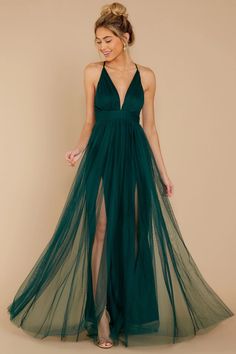 Size: S Hunter Green Maxi Dress, Green Gowns, Full Maxi Skirt, Green Tulle, Yule Ball, Maxi Dress Outfit, Green Dresses, Formal Dresses Gowns