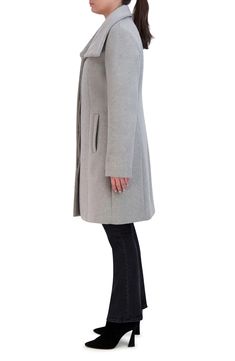 A showy collar and shapely seaming animate a wool-kissed coat that you'll reach for regularly. 36" length Front button closure Spread collar Front welt pockets Lined 65% polyester, 30% wool, 5% unidentified fibers Dry clean Imported Fitted Wool Coat With Welt Pockets For Fall, Structured Wool Outerwear, Fitted Wool Coat With Double Button Closure, Fitted Collared Pea Coat For Winter, Winter Structured Wool Outerwear, Fitted Wool Coat With Stand Collar For Fall, Fitted Long Wool Coat With Welt Pockets, Fitted Wool Coat With Concealed Placket, Fitted Wool Coat With Stand Collar And Button Closure