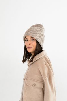 Soft wool beanie hat. Available in several colors: beige (on the model), caramel beige, brown, orange, white and light gray. Tweed yarn has mélange structure, which means that Light gray, Beige, and Caramel beige colors have speckles in the same color palette as the main color, whereas Brown, Orange and White have contrasting speckles. Brown has orange and fuchsia speckles, Orange has light green speckles and White has very gentle blue speckles. The hat comes washed and ironed with steam, ensuri Beige Beanie Outfit, Beige Beanie, Hat For Winter, Square Crochet Pattern, Brown Beanie, Tan Hat