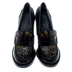 Burberry Bedmont Grommet Loafer Pumps Black English Icons Uk 6.5 Eur 39.5 Us 9.5 These Have Only Been Worn Once At New Years. Fit More Like A Sz. 9 Very Unique And Posh! Comes With Box And Booklet. Box Has Some Damage, No Dust Covers. Some Pictures Are Used From Stock. Msrp $750 Exquisitely Designed To Offer High-Fashion And Comfort Wherever You Go, This Pair Of Loafers By Burberry Is Absolutely Worth The Buy! They've Been Crafted From Leather, Styled With Eyelet Details And Finished With Penny Luxury Buckle Closure Loafers For Formal Occasions, Elegant Slip-on Loafers With Metal Pin Buckle, Burberry Shoes Harrods, Luxury Buckle Closure Loafers For Semi-formal Occasions, Luxury Black Loafers With Buckle Closure, Dust Cover, Black Pumps, Some Pictures, Block Heels