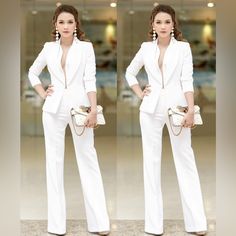 Questions? Leave On The Comment Below! Women’s White Pants Suit, White Pants Suit, High Waisted Linen Pants, Zara Tweed, Lulu Leggings, Black Scrubs, Suit For Women, Sweat Joggers, J Crew Dress