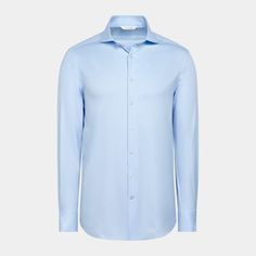 Tailored fit from soft, pure Egyptian cotton twill by Italy's Albini mill, this light blue shirt features a single cuff and curved cutaway collar. Light Blue Shirt, Blue Weave, Cutaway Collar, First Down, Light Blue Shirts, Egyptian Cotton, Blue Shirt, Cotton Twill, Workout Shirts