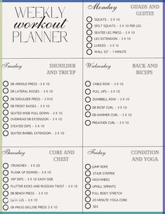 a printable weekly workout planner for the week ahead and to do lists on it