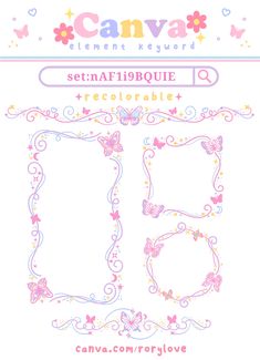 a set of decorative letters and numbers with butterflies