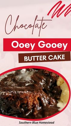 the chocolate gooey butter cake has been made with only three ingredients and is ready to be eaten