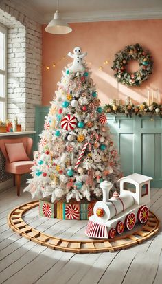 a christmas tree decorated with candy canes and decorations