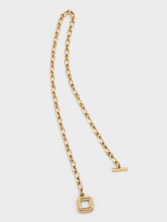 Looking for a statement piece to add to your jewellery collection? Look no further than this chain necklace. Made with gold-tone stainless steel, this piece features interlocking chain links with a square toggle clasp right at the centre as its pendant. There is a subtle play on proportions, as well as pleasing symmetry. The toggle clasp feature also makes this so easy to put on and take off. Chain Links, Toggle Clasp, Chain Link Necklace, Jewellery Collection, Link Necklace, Put On, Chain Link, Statement Pieces, Jewelry Collection