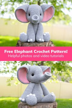 an elephant crochet pattern is shown with the text, free elephant crochet pattern