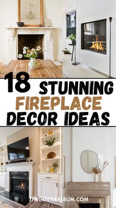 Looking for the best fireplace decor ideas? This post shows you 18+ incredible fireplace decor ideas perfect for fall and all year round. This includes white fireplace decor ideas, fireplace decor with mirrors, fireplace decor with tv, fireplace decorating ideas, cozy fireplace ideas, modern fireplace decor, spring fireplace decor, and more. Tap to learn exactly how to decorate a fireplace! Fireplace Accessories How To Decorate, Modern Cottage Fireplace Ideas, Fireplace Photo Display, Wall Decor Around Fireplace, How To Dress A Fireplace, Fire Mantle Decor Ideas, Top Of Fireplace Decor Ideas, Small Fireplace Decor, How To Decorate A Mantle Fireplaces