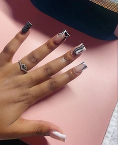 Black And White Homecoming Nails, Black Short Acrylic Nails Square, Nails Acrylic Grey, Hard Nails, Colored Acrylic Nails, Work Nails, French Tip Acrylic Nails, French Acrylic Nails, Classy Acrylic Nails