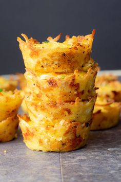 some food that is sitting on top of a table and has been cut into small pieces