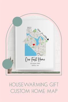 the housewarming gift map is displayed in front of a pink background