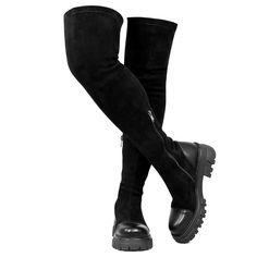 PRICES MAY VARY. BLOCK HIGH BOOTS:These black over the knee boots are set on a thick 2.16 inch heel. women thigh high boots feature a classic round toe design,comfortable walking.chunky block heels over knee high boots,black suede thigh high boots. SIDE ZIPPER:Makes over the knee boots easy to put on and take off. The elastic and soft black over the knee boots fit tightly, And the thigh position has anti -slide bar，will not slip off easily. Women's over the knee boots with lug soles for traction Wide Calf Thigh High Boots, Winter Essentials Clothes, Thigh High Platform Boots, Black Thigh High Boots, Stretch Boots, Thigh High Suede Boots, Boots Comfortable, Boots Zipper, Black Thigh High