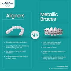 🦷 Considering straightening your teeth? 🦷  🔍 Let's break down the battle between Aligners and Metallic Braces! 💥  🦷 Aligners: Invisible, Removable, Comfortable, Easy to Maintain 🔧 Metallic Braces: Effective, Durable, Fixed, Hign Maintenance  💭 Choose what fits your lifestyle best!  🌐 Visit our website for more information: 👉 https://bayswaterdentist.com.au/  #DentalDebate #SmileChoices #AlignersVsBraces #DentalCare #TeethAlignment #DentalOptions #BracesLife #Invisalign #SmileJourney #DentalHealth #StraightTeeth Braces Designs, Dental Marketing Social Media, Dental Post, Dental Pictures, Dental Advertising, Dental Images, Dental Social Media, Dental Photography, Dental Posts