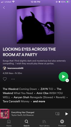 an iphone screen with the text looking eyes across the room at a party