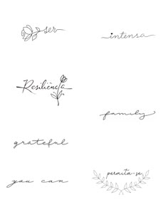 four different types of handwriting written in cursive writing, each with their own name