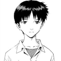 an anime boy with black hair and white shirt, standing in front of a white background