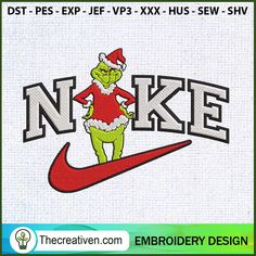 the grinch is wearing santa claus's hat and standing on a nike logo